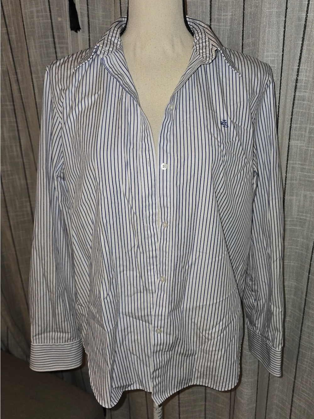 Ralph Lauren White Shirt with Blue Pinstripes